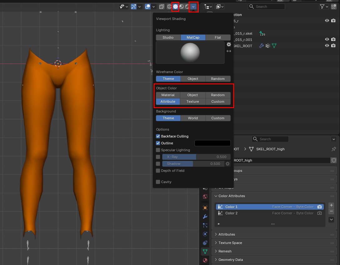 Blender solid Viewport Shading settings with Object Color set to Attribute